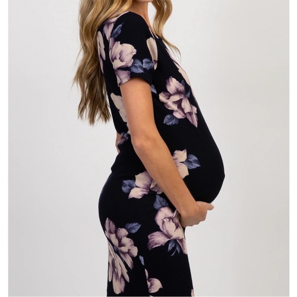 Pink Blush Maternity Navy Blue Floral Short Sleeve Dress Medium - Picture 3 of 9